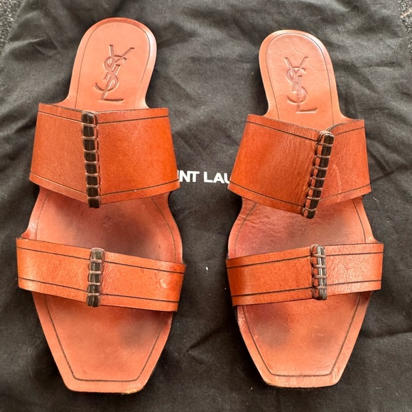 Yves Saint Laurent Brown Leather Sandals - Picture 1 of 5